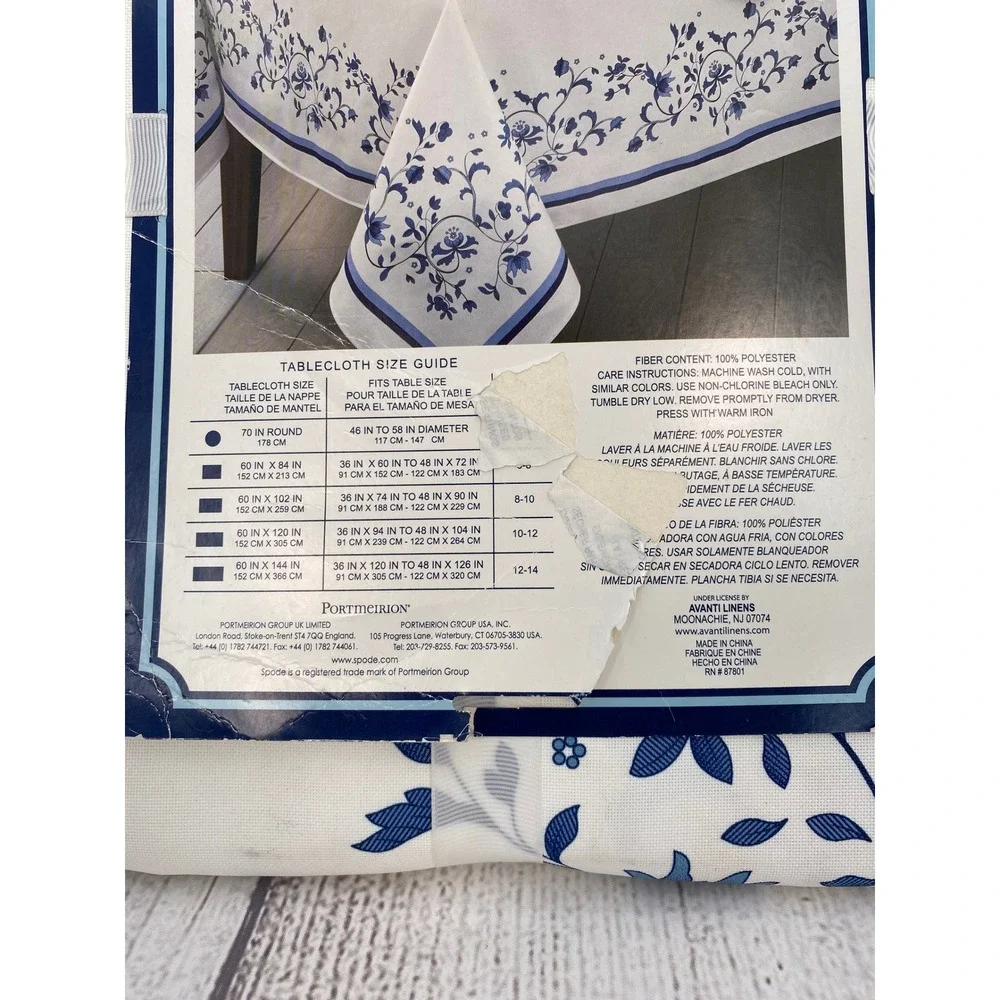 Spode Blue Portofino Tablecloth 60x102 Oblong Blue White Floral French Country